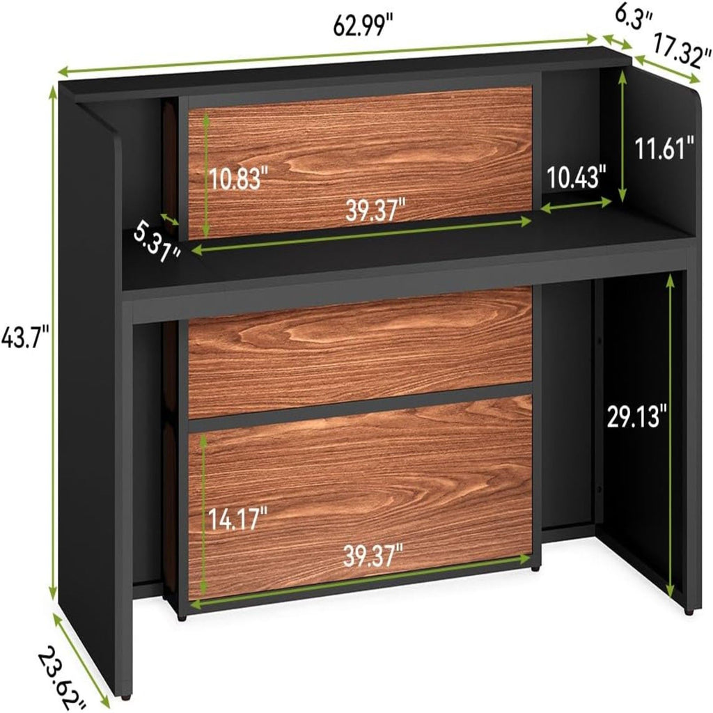 Reception Desk With LED Lights For Office - Black
