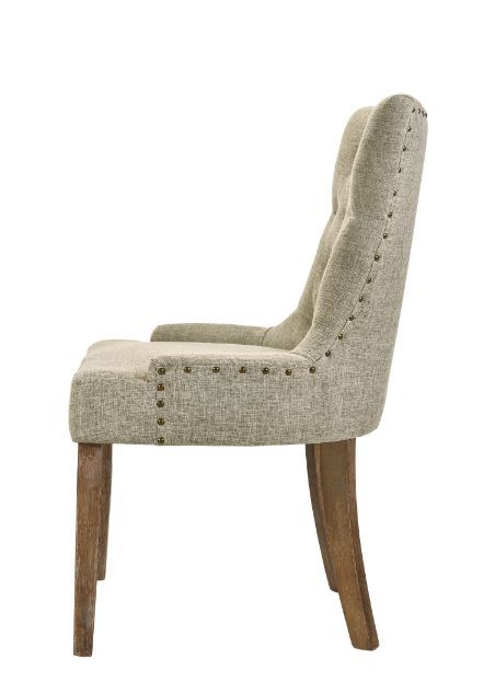 Yotam - Side Chair (Set of 2) - Beige Fabric & Salvaged Oak Finish