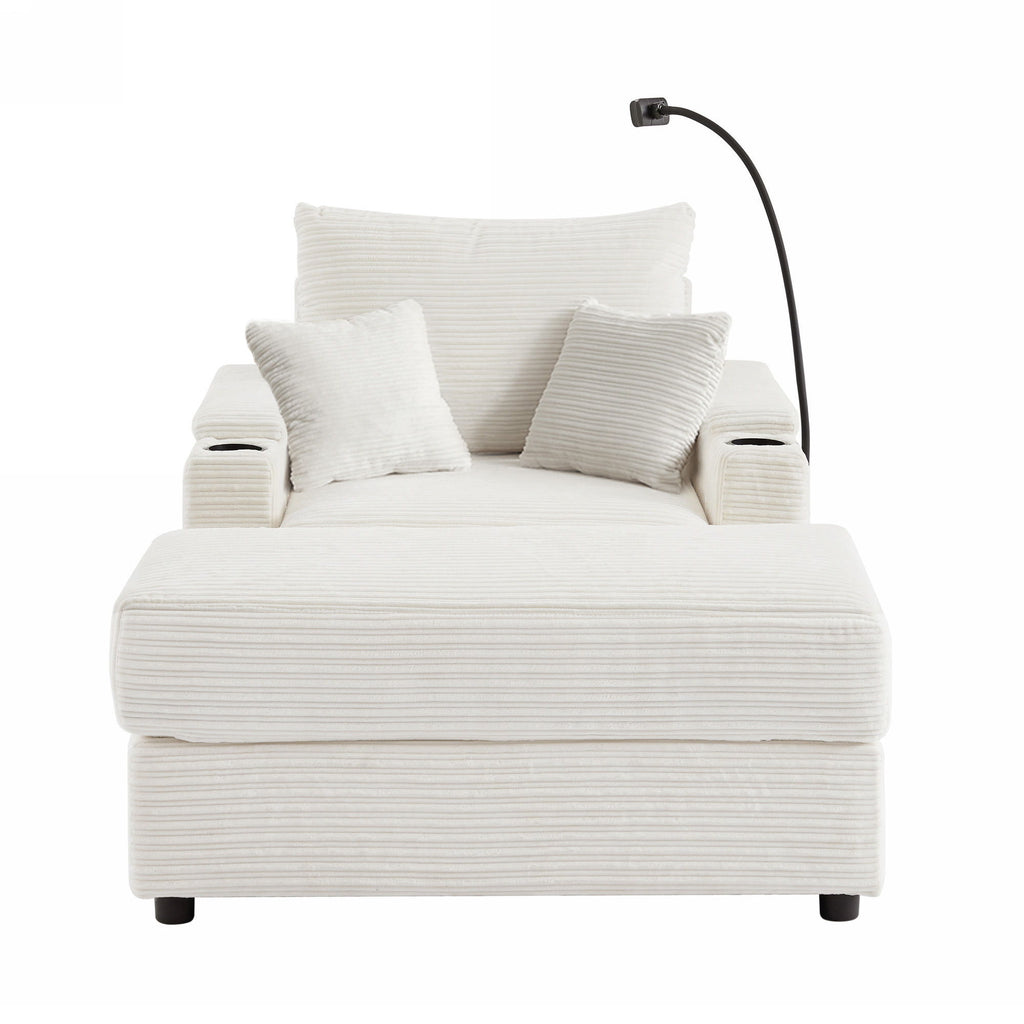 Single Sofa Couch With Storage Space, Movable Ottoman, USB Ports, Cup Holders, Phone Holder