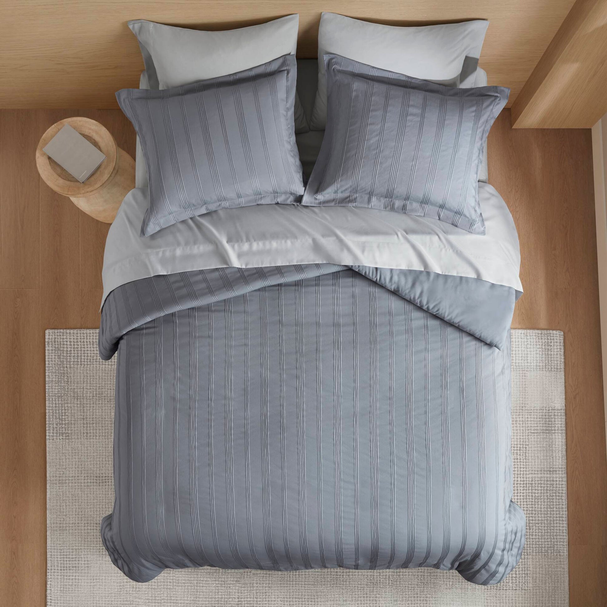 Logan - Full Striped Duvet Set - Blue / Gray