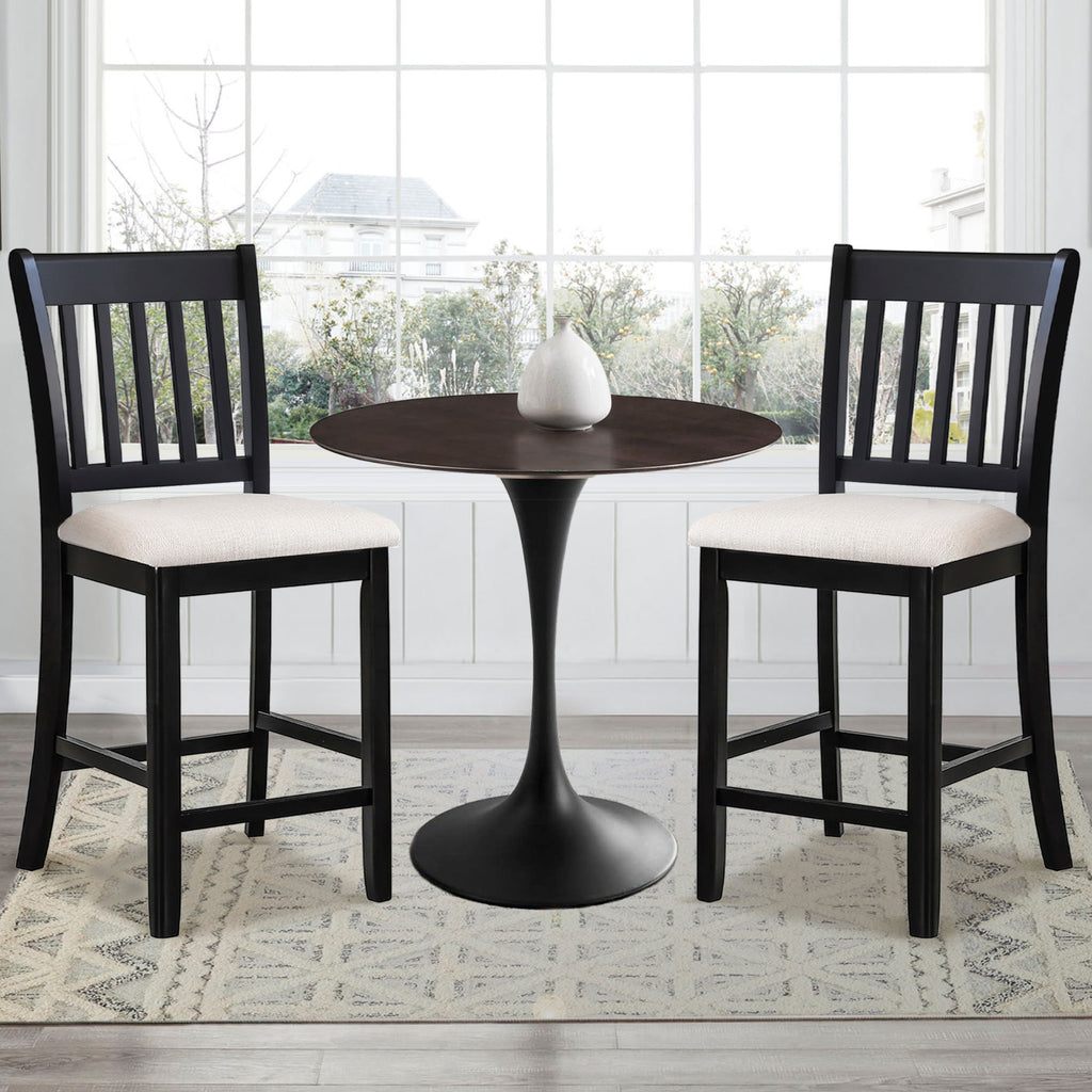 Transitional Rubberwood Dining Room Chairs (Set of 2) With Slatted Back - Black