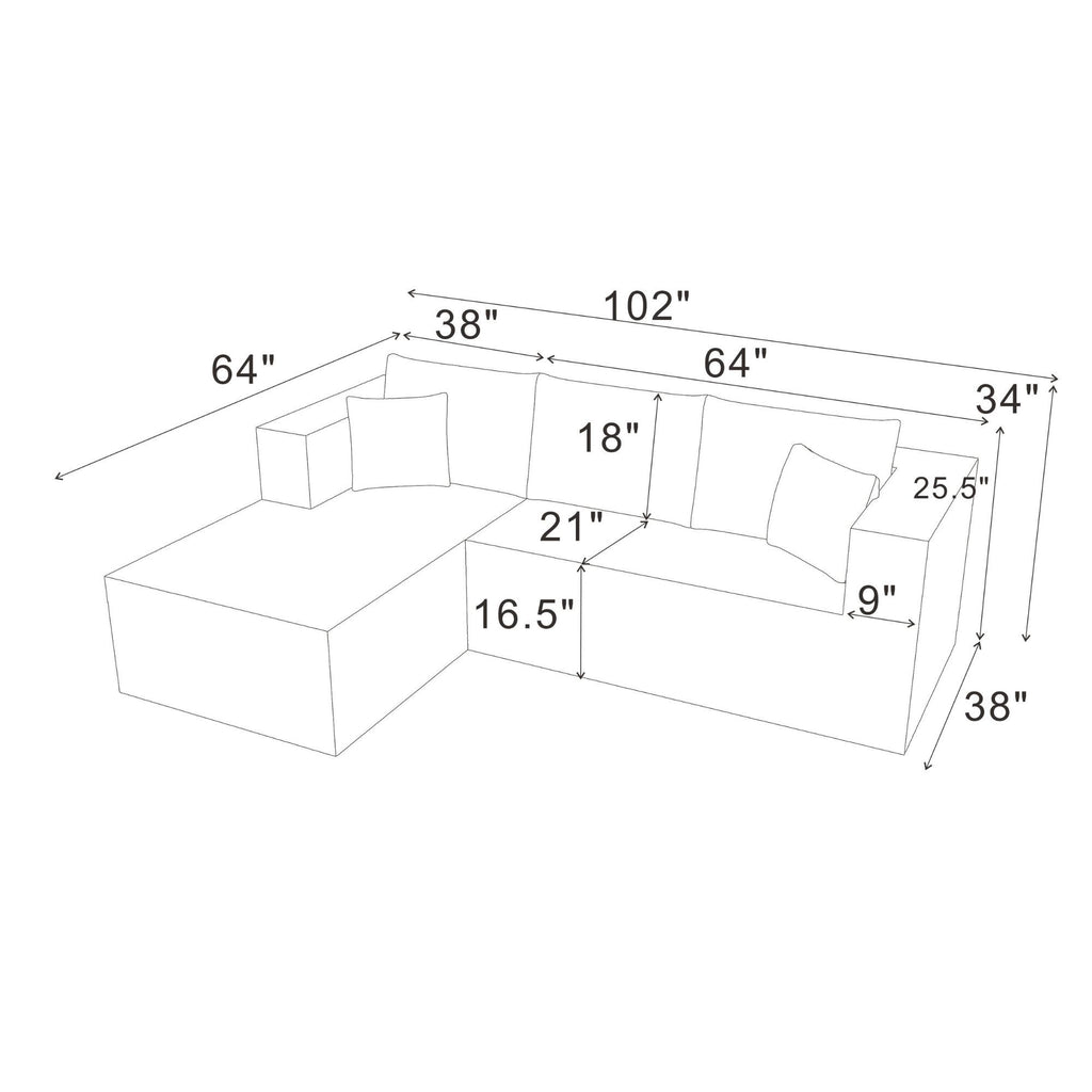 L - Shape Full Compressed Upholstered Sectional