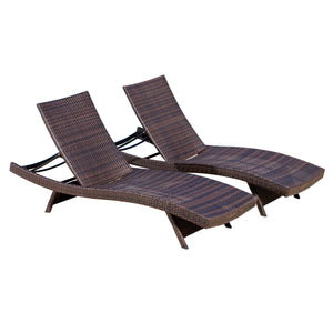Salem - Wicker Chaise Lounge Adjustable Rattan Outdoor Chair Set - Brown Multi