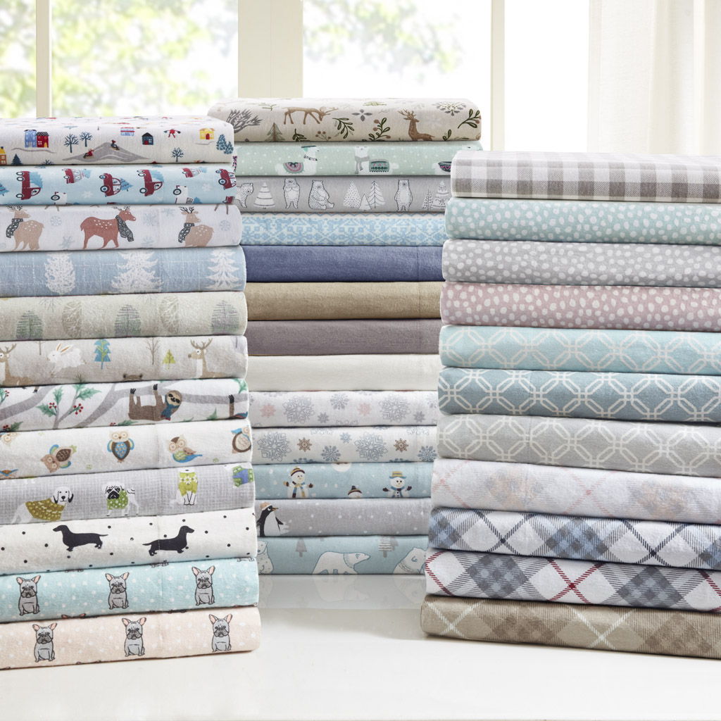 Cozy Flannel - 3 Piece Twin Printed Sheet Set - White Village Print