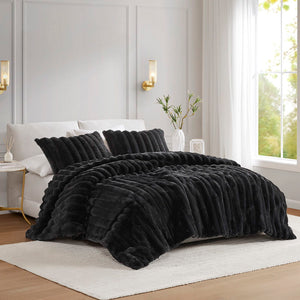 Jasmine - 3 Piece King Ultrasoft Ribbed Comforter Set - Black