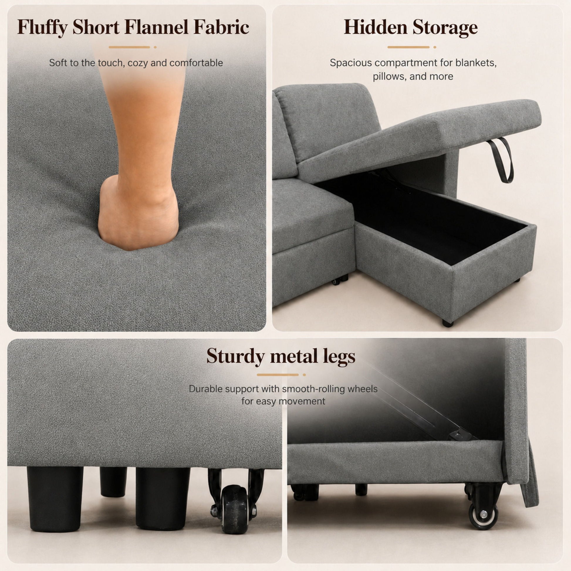 L - Shaped Convertible Sofa Bed With Storage Chaise