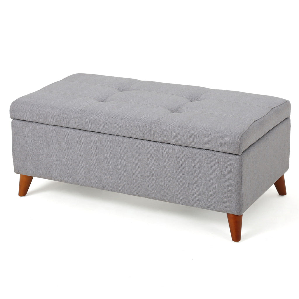 Kinetics - Upholstered Storage Ottoman With Lift-Top And Button Tufted Seat - Light Gray
