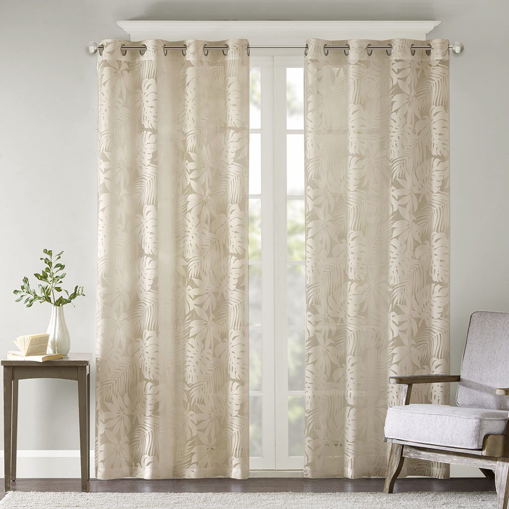 Leilani - 95" Palm Leaf Burnout Window Sheer - Natural