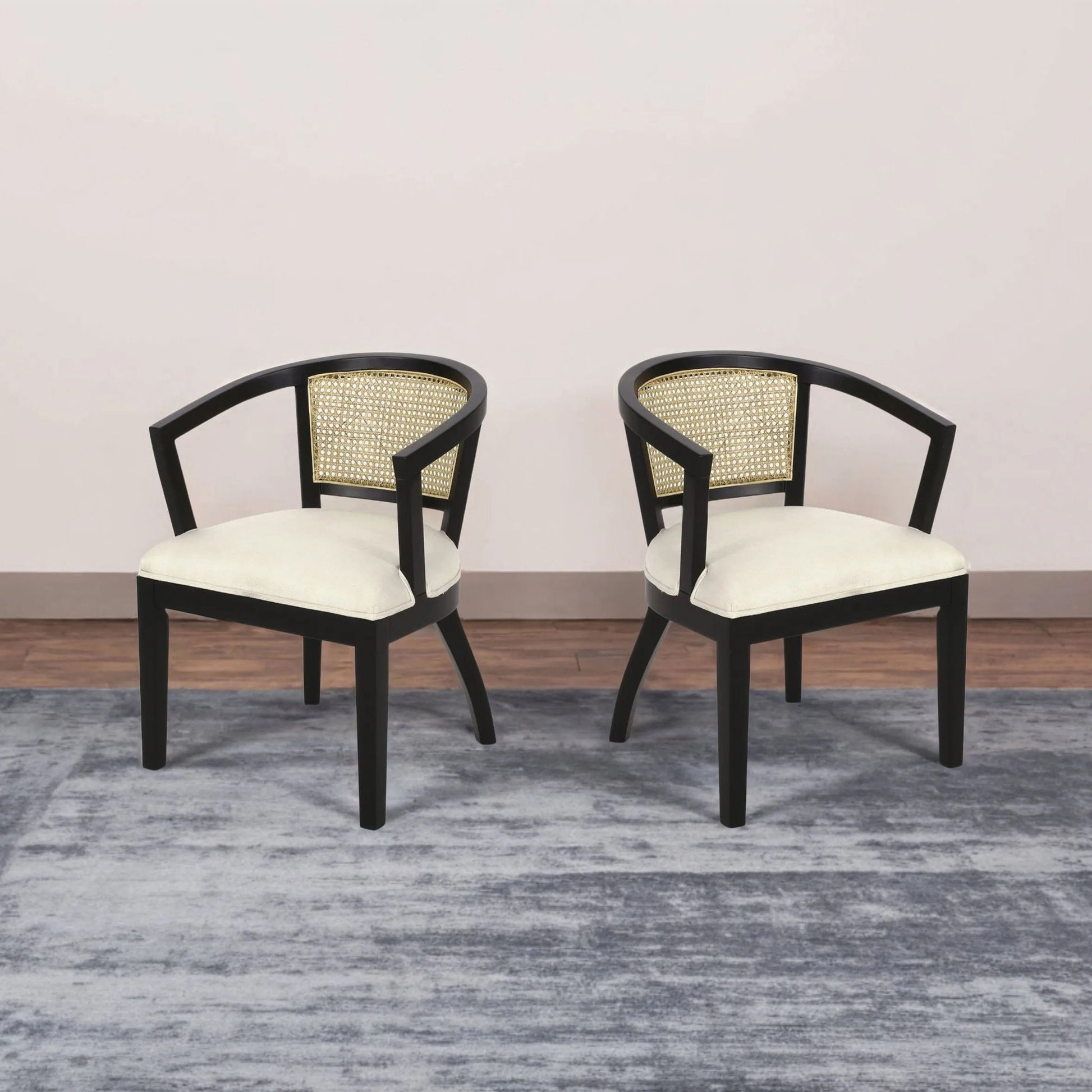 Elegant Dining Chair With Cane Web Backrests And Velvet Upholstery