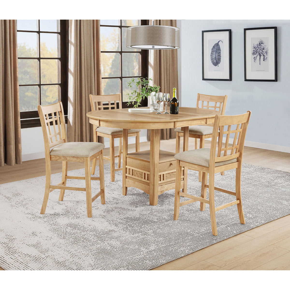 Davis - 5 Piece Oval Counter Height Dining Set With Expandable Table - Light Oak