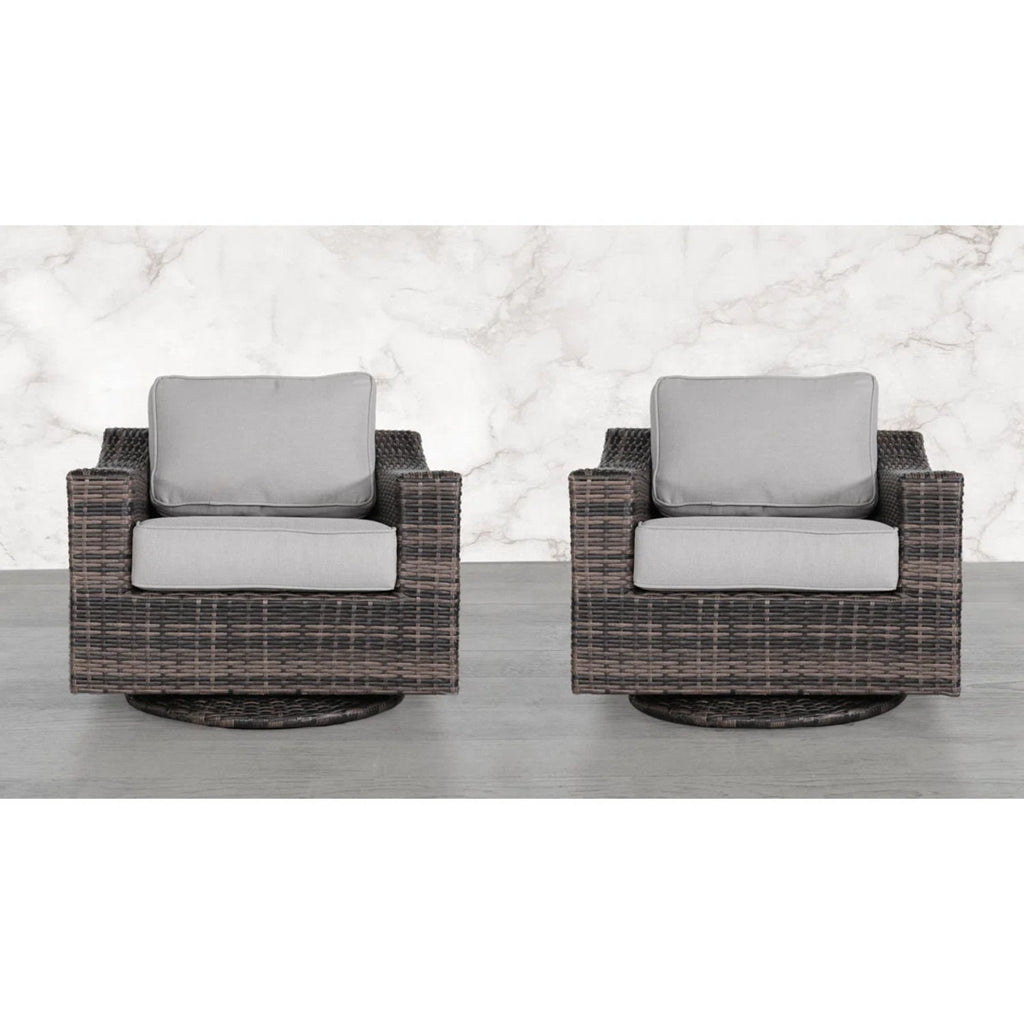 Contemporary Outdoor Swivel Patio Chair With Cushions (Set of 2) - Brown