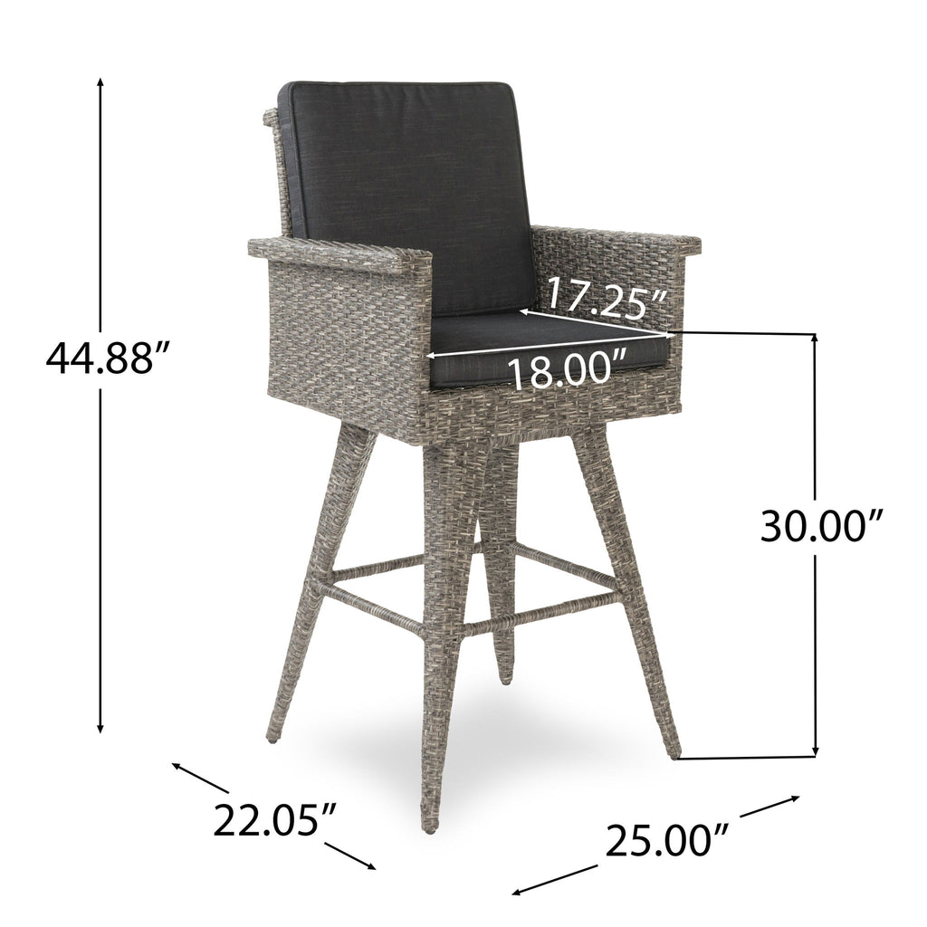 Outdoor Rattan Swivel Barstool With Water Resistant Cushion - Mixed Black / Dark Gray
