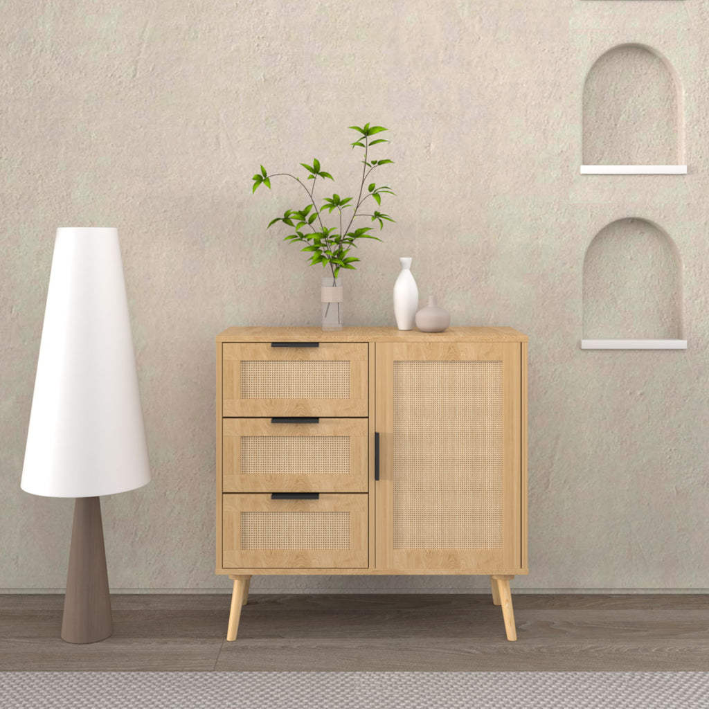 Dresser With Drawers And Adjustable Shelf - Antique Natural / Rattan