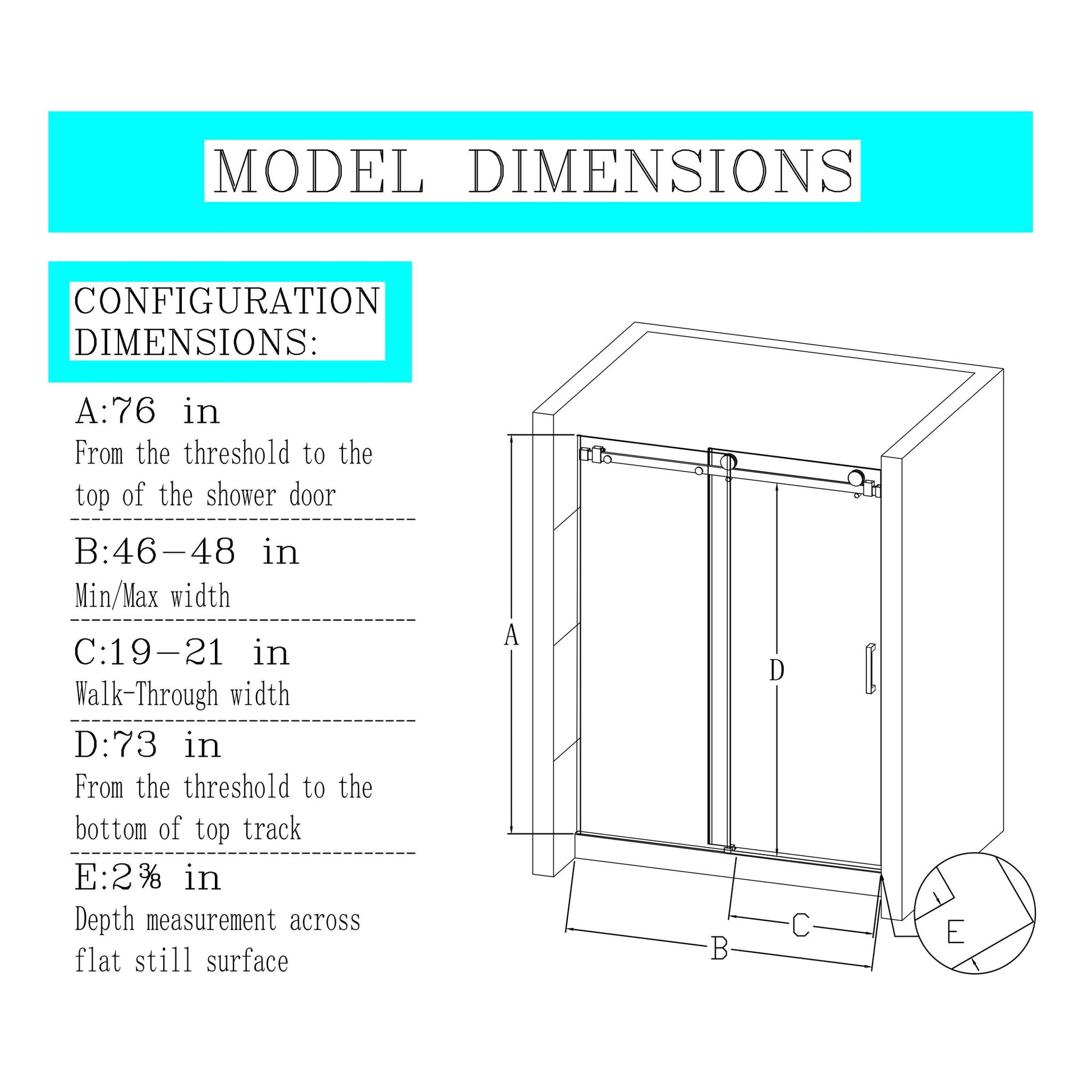 Frameless Single Sliding Shower Door, Sgcc Tempered Glass, Reversible