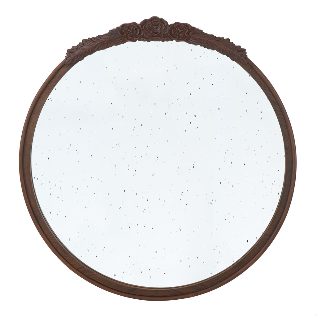 Round Hand Carved Rose Antique Mirror Frame, Wall Mirror For Live Space
