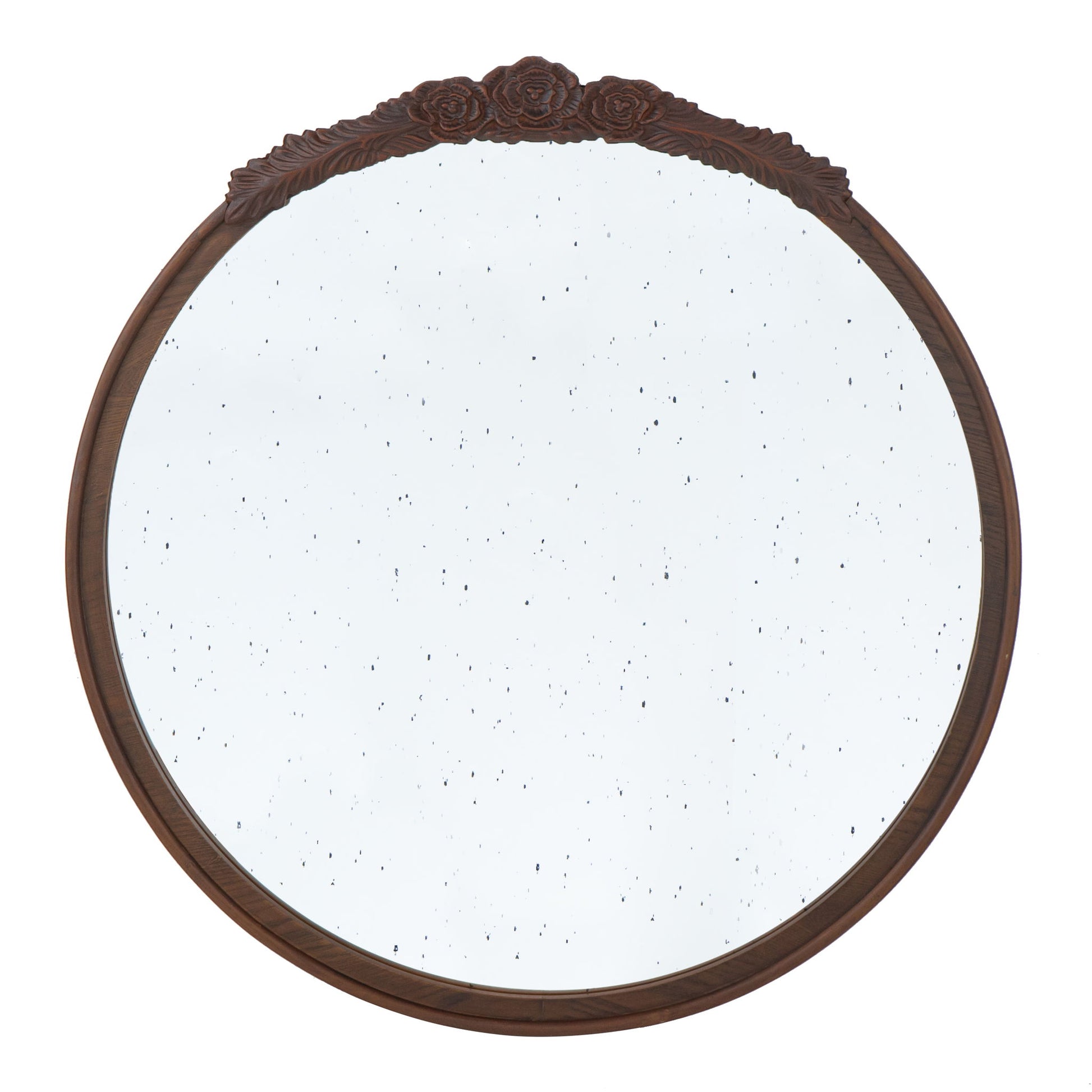 Round Hand Carved Rose Antique Mirror Frame, Wall Mirror For Live Space