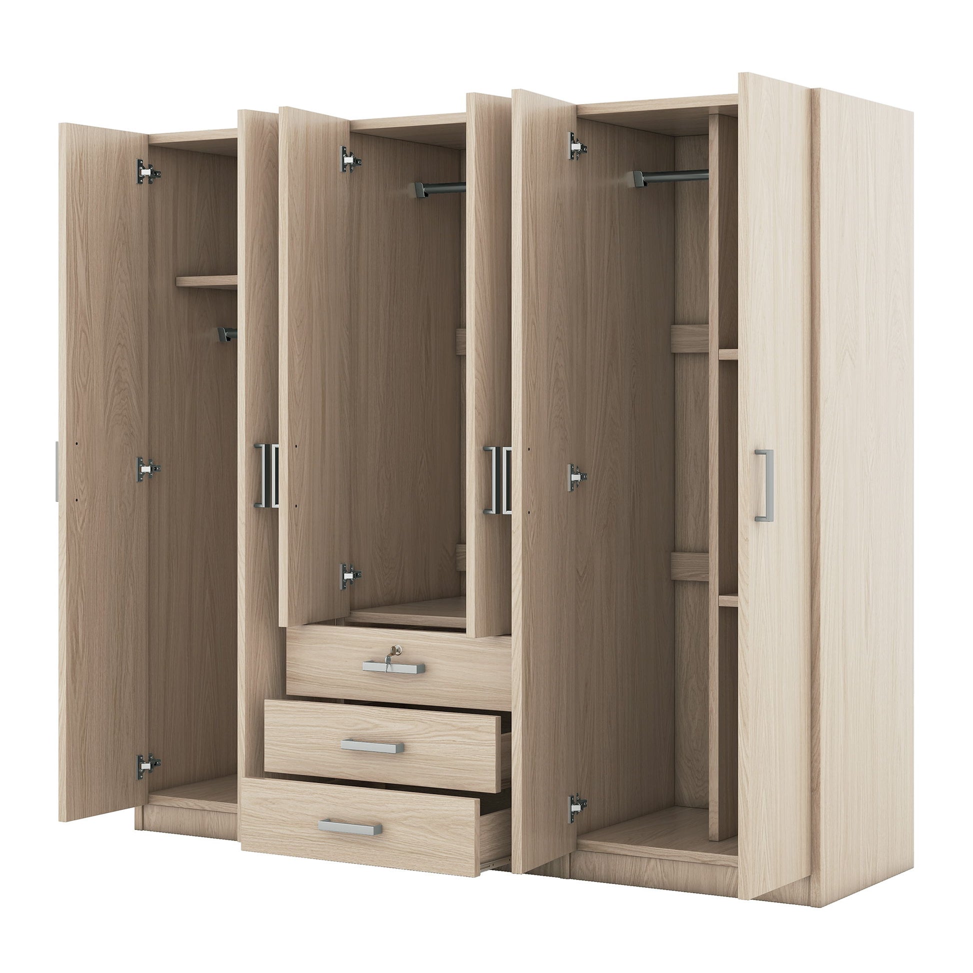 6 Doors Wardrobe Storage For Bedroom, With Big Drawers