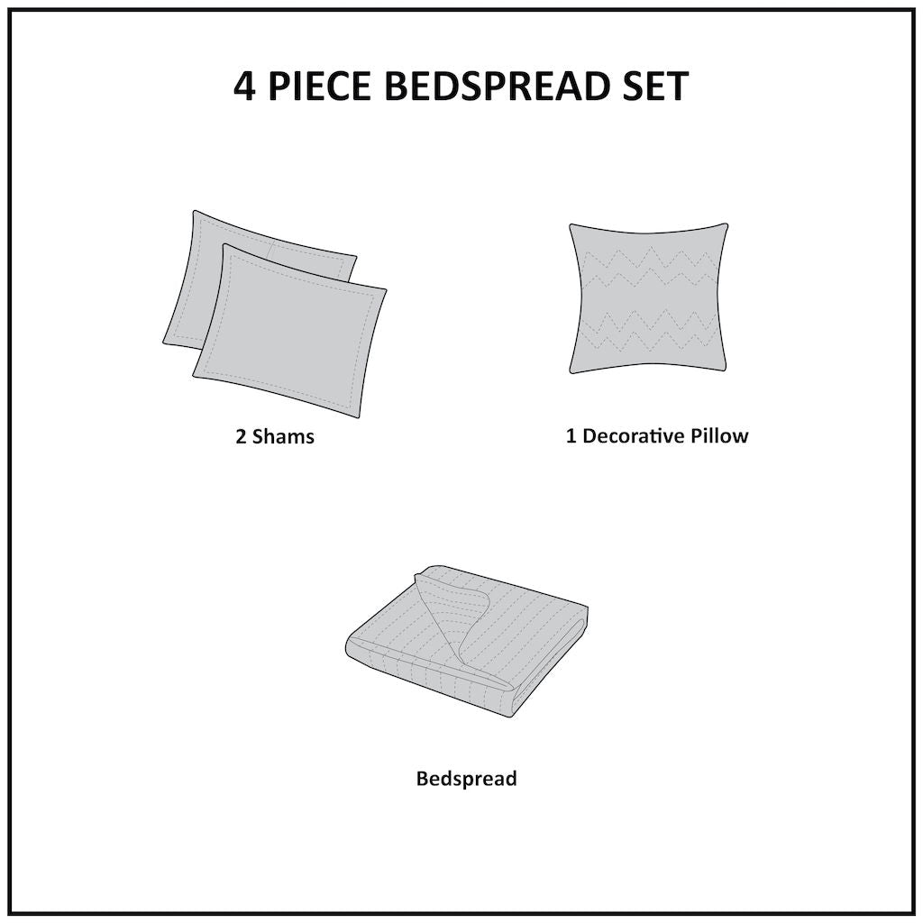 Breanna - King 4 Piece Reversible Tailored Bedspread Set - Neutral