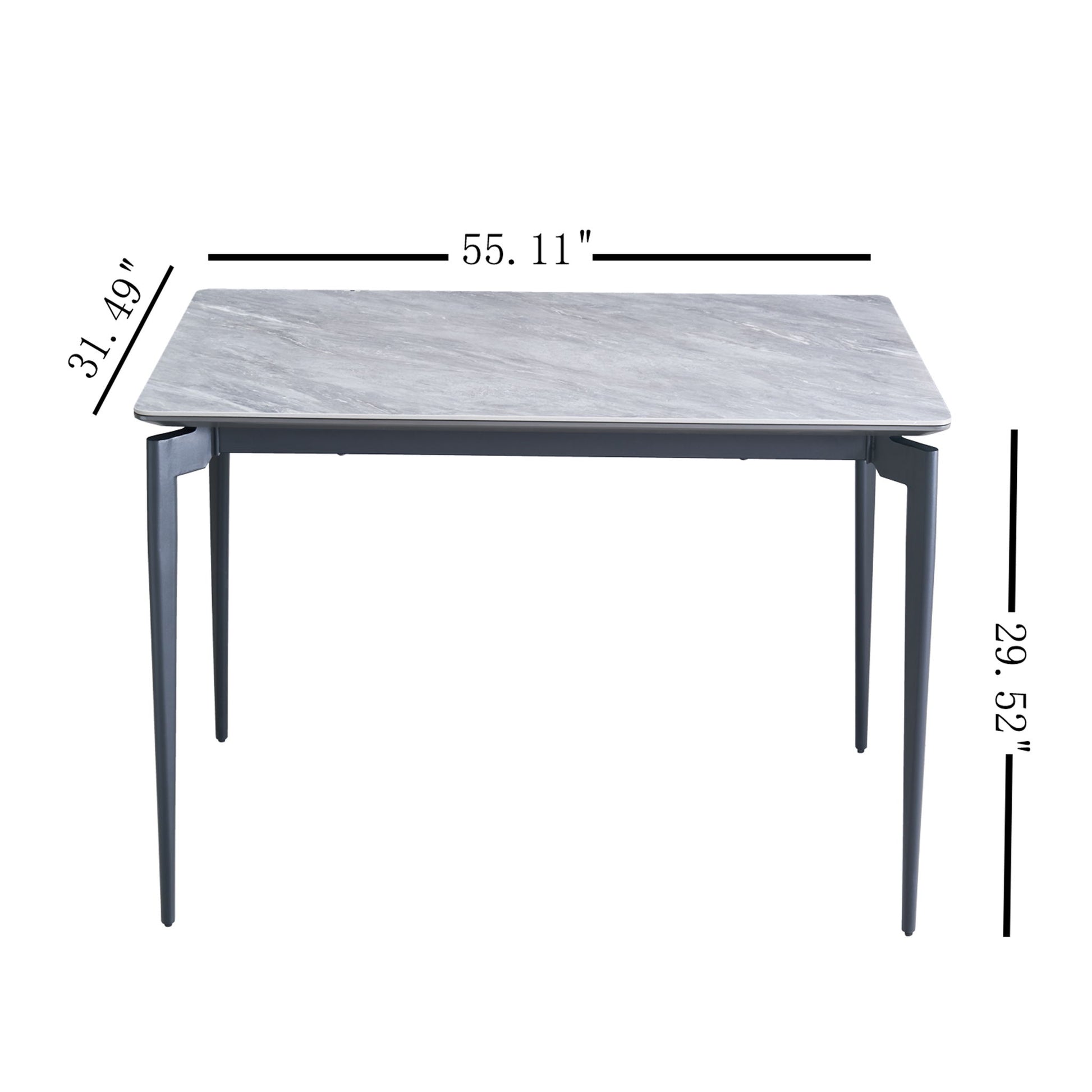 Modern Sintered Stone Dining Table Glossy Rock Surface Family Dining Table For 8 People With Sturdy Metal Legs Contemporary Kitchen Restaurant Furniture - Black / Gray