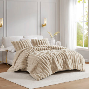 Jasmine - 3 Piece Full/Queen Ultrasoft Ribbed Comforter Set - Taupe