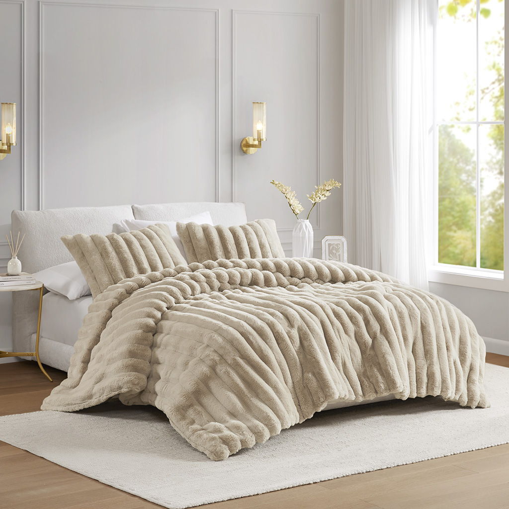 Jasmine - 3 Piece King Ultrasoft Ribbed Comforter Set - Taupe