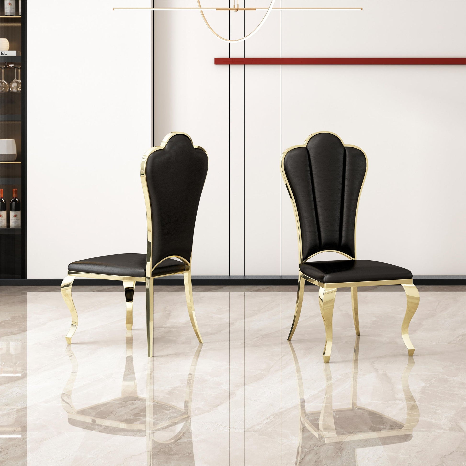 Modern ette Dining Chairs, Unique Backrest Design With Stripe Armless (Set of 2)
