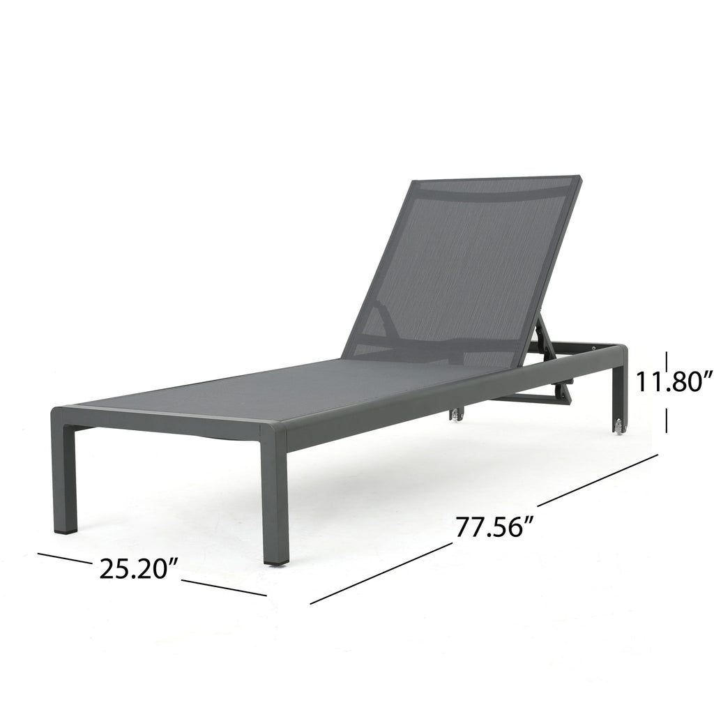 Outdoor Chaise Lounge, Patio Chaises With 5‑Position Adjustable Backrest & Wheels (Set of 2) - Dark Gray / Gray