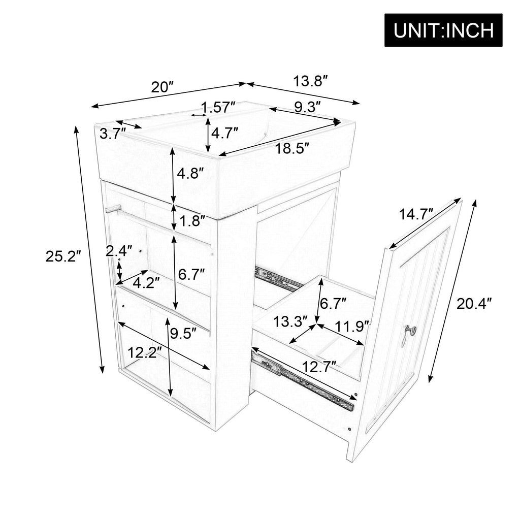 Modern Bathroom Vanity With Sink, Storage Cabinet, Drawer & Side Shelf