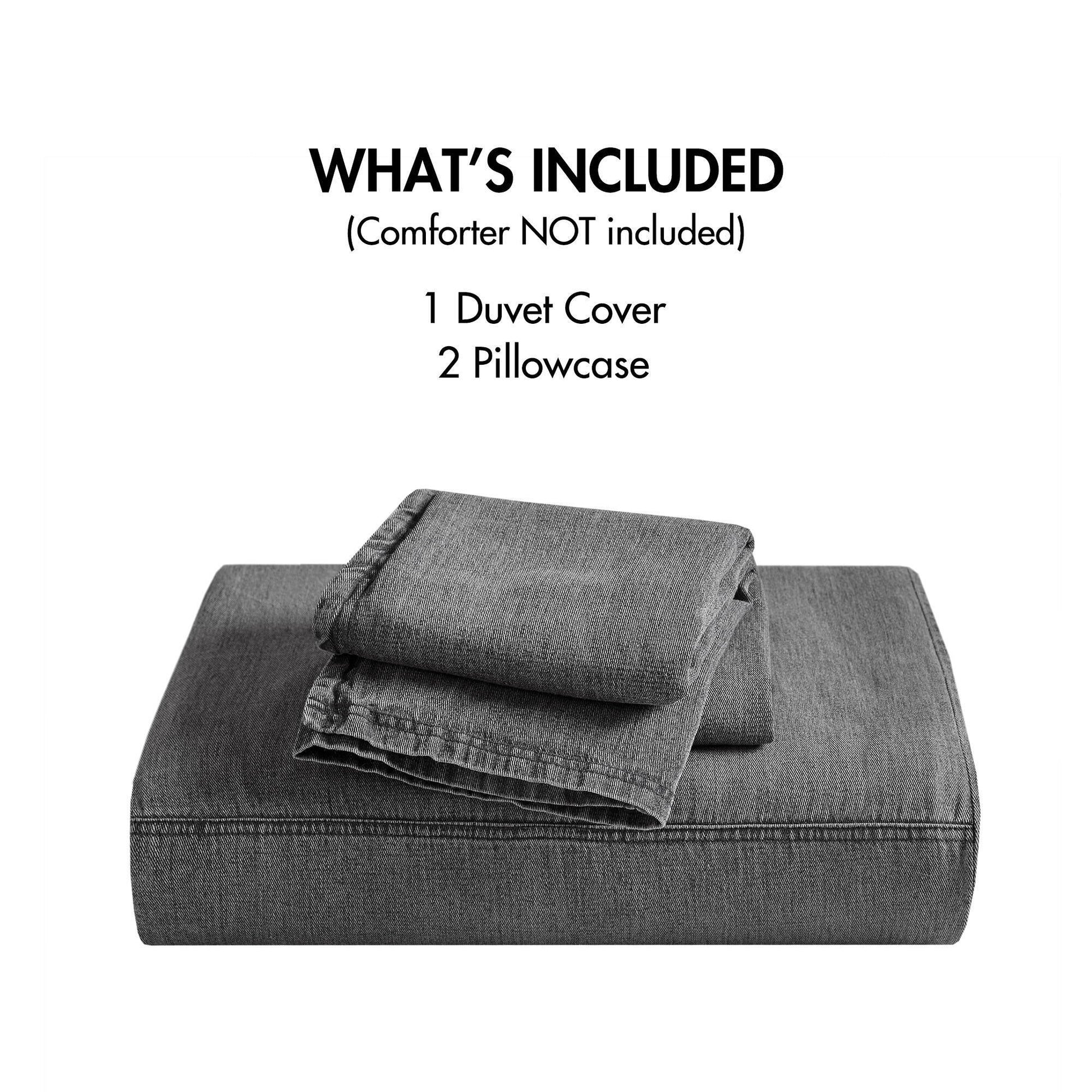 Mckenzie - 3 Piece Full/Queen Twill Washed Duvet Set - Gray