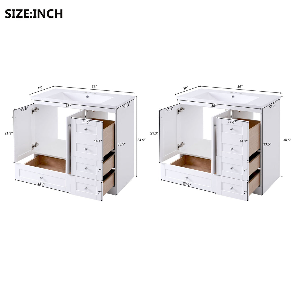 Shaker Free Standing Bathroom Vanity Cabinet With Sink, Soft Close Drawers, Soft Close Doors