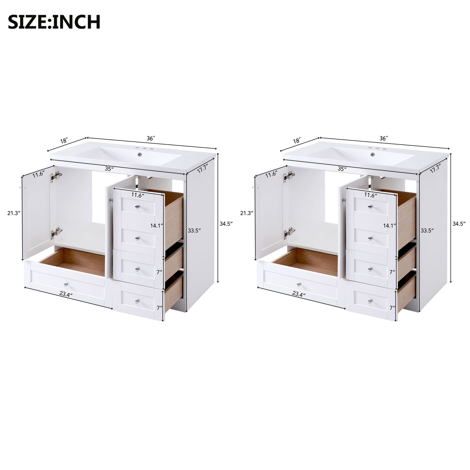 Shaker Free Standing Bathroom Vanity Cabinet With Sink, Soft Close Drawers, Soft Close Doors