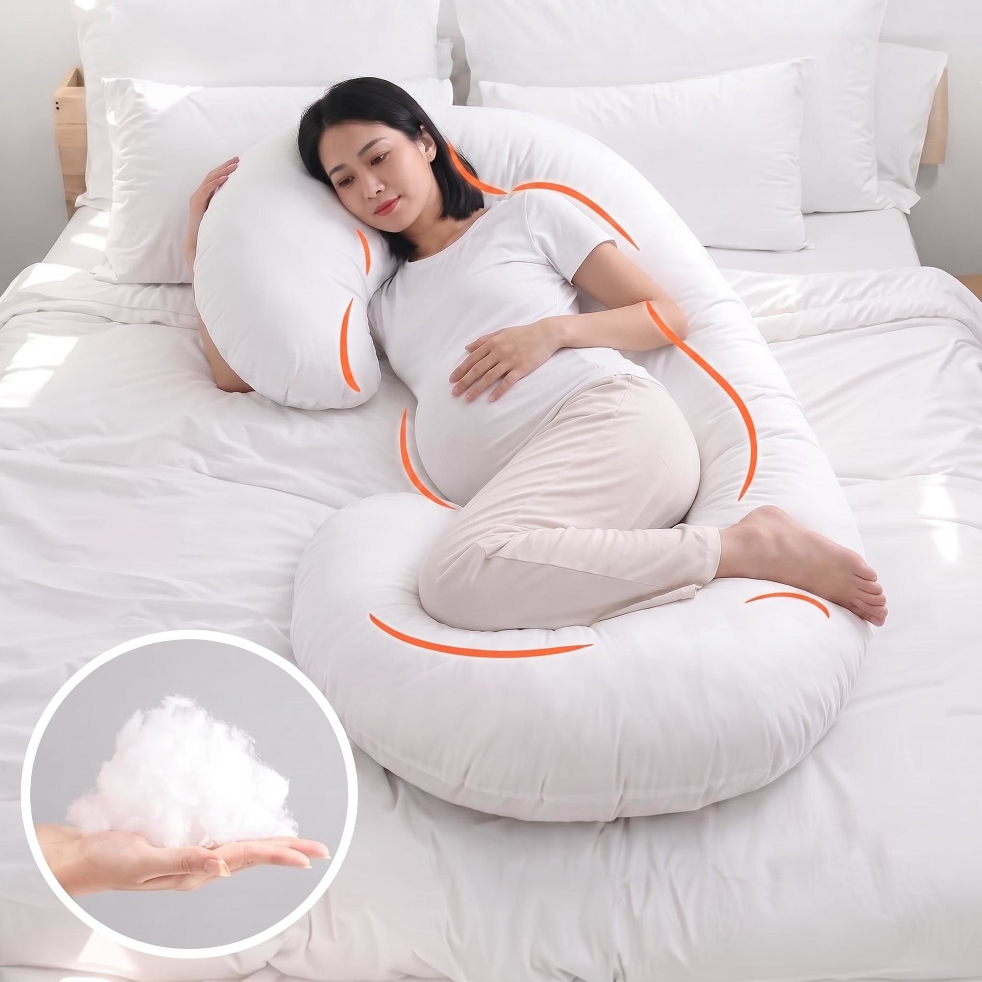 C - Shape Pregnancy Body Pillow With Soft Cover For Back - White