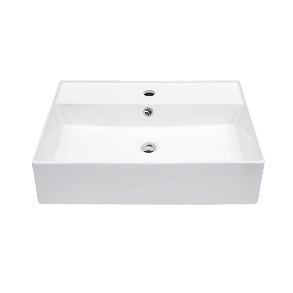 Modern Ceramic Rectangular Wall Mounted Bathroom Sink With Faucet Hole & Overflow
