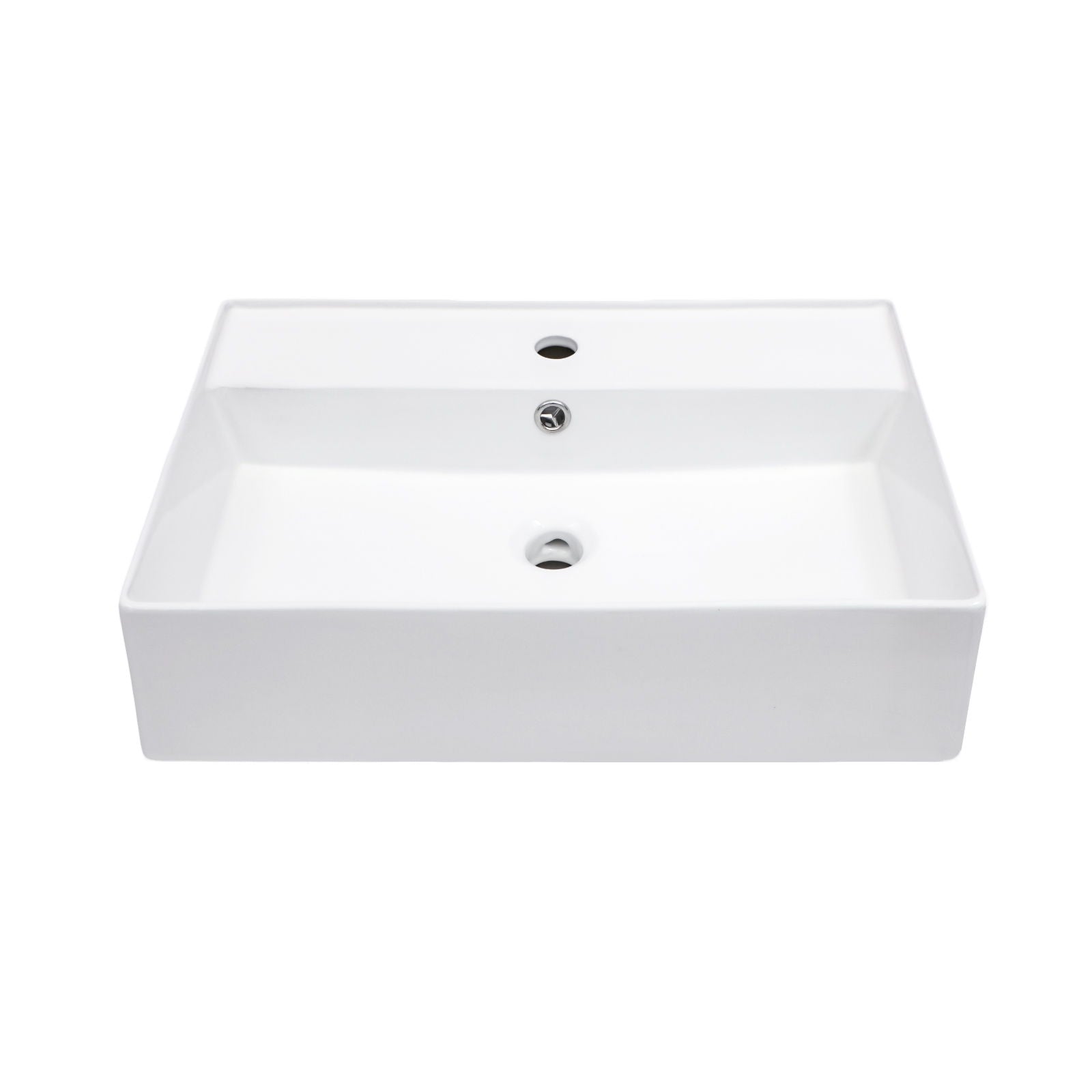 Modern Ceramic Rectangular Wall Mounted Bathroom Sink With Faucet Hole & Overflow