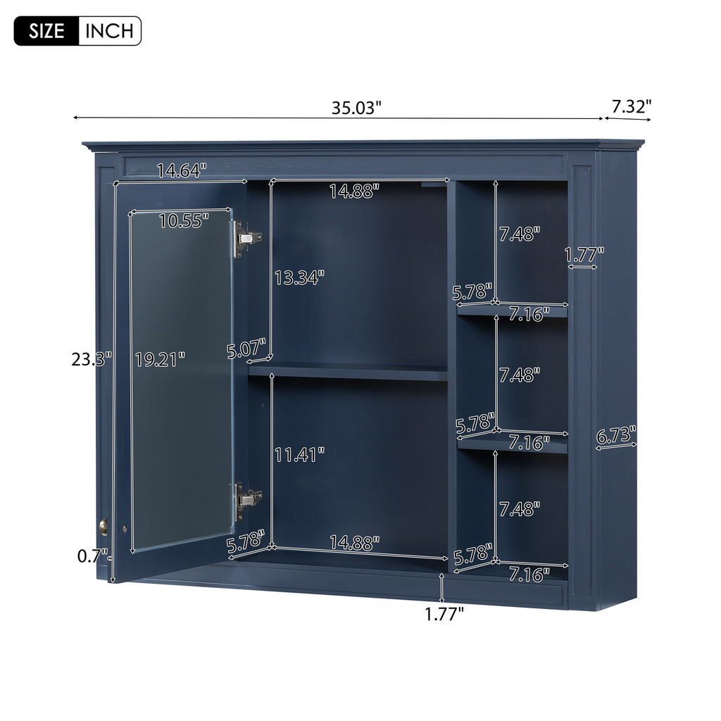 Wall Mounted Medicine Cabinet With Mirror, Storage Cabinet Featuring 6 Open Shelves And Adjustable Interior