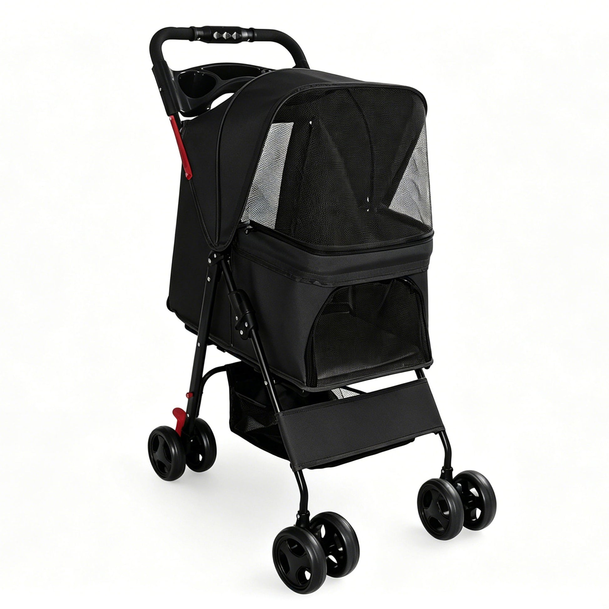 Foldable Pet Stroller For Small Dogs And Cats With Multi Functional Tray