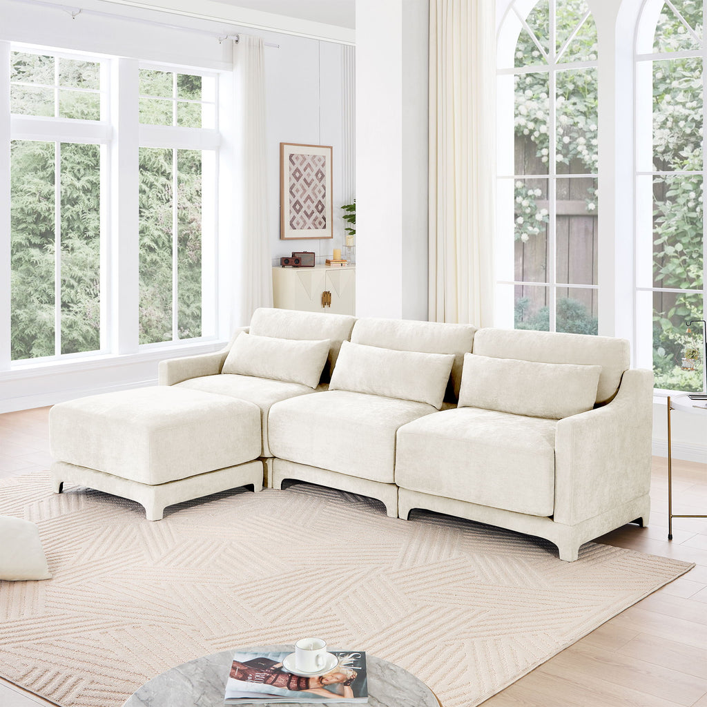 Stylish Sofa With Ottoman And Lumbar Pillows, Ergonomic Design