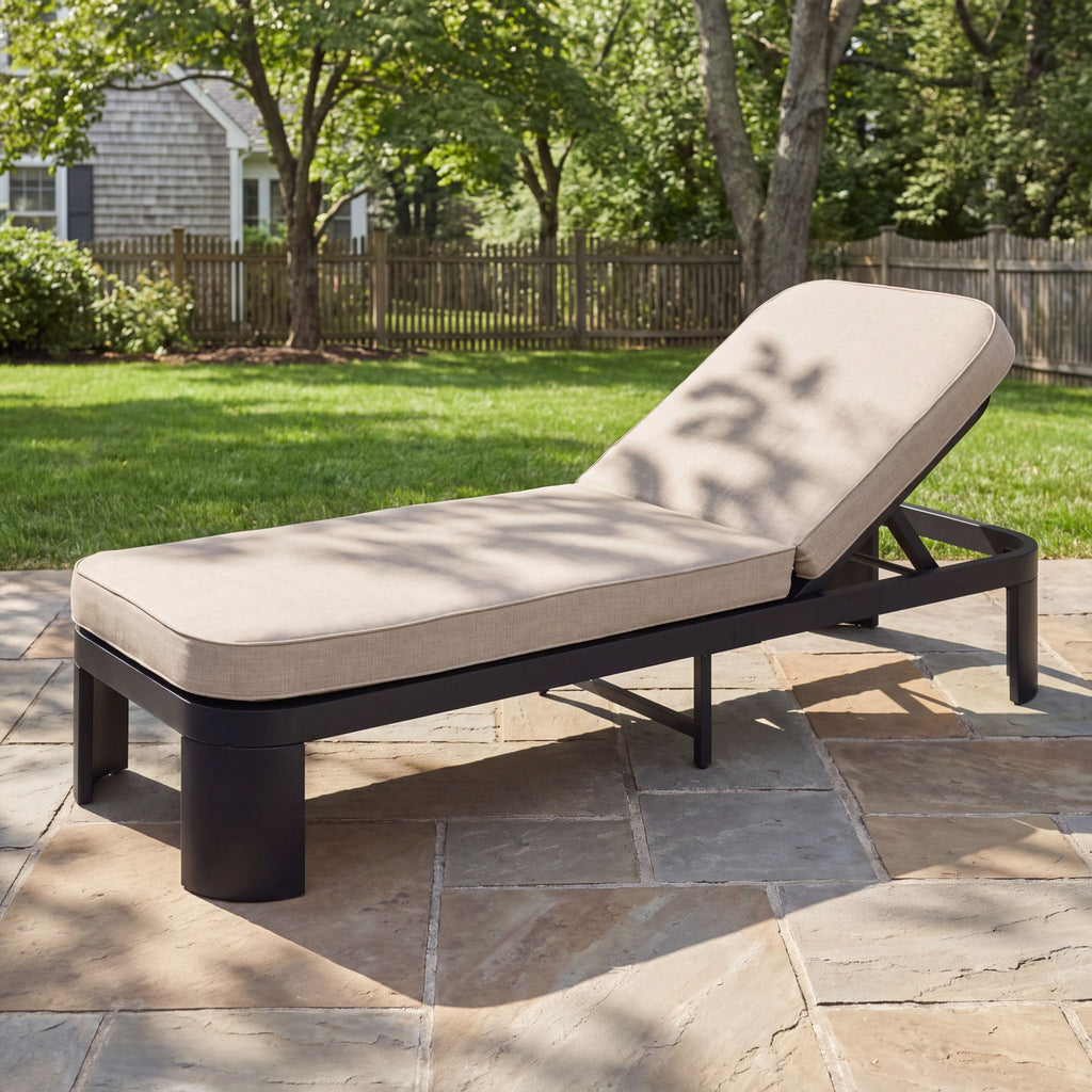 Outdoor Chaise Lounge With Cushion, 5 Position Adjustable Backrest