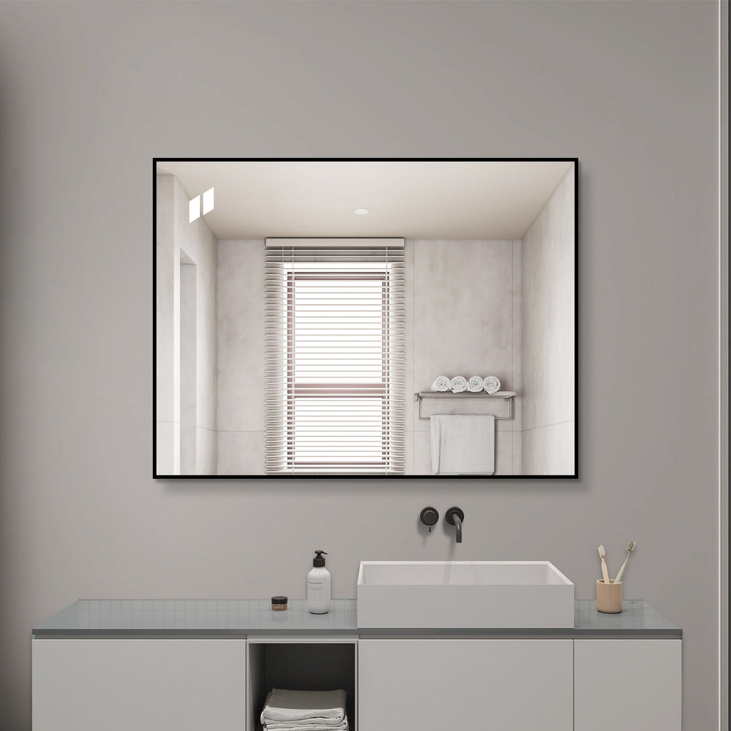 Rectangular Framed Bathroom Wall Mirror, Horizontal Or Vertical Mount
