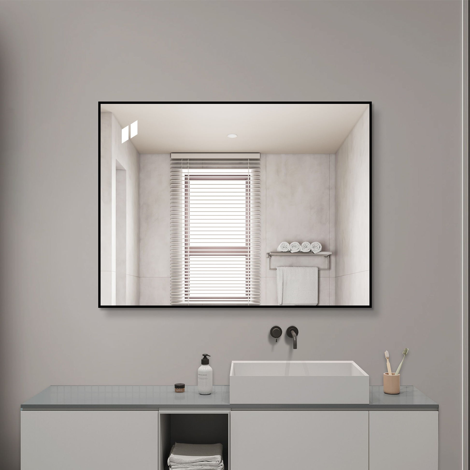 Rectangular Framed Bathroom Wall Mirror, Horizontal Or Vertical Mount