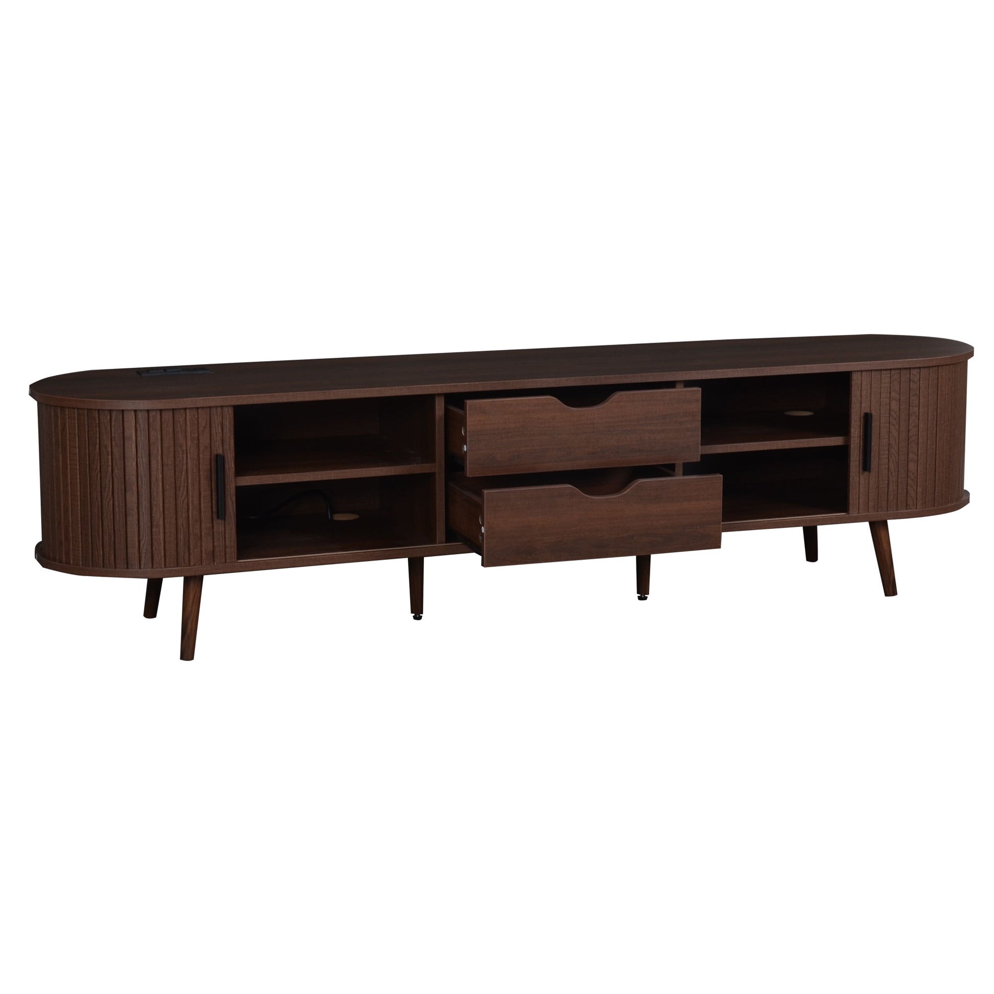 TV Stand For 70" TV, Console With Tambour Doors, Drawers And Built In Power Outlet - Dark Brown