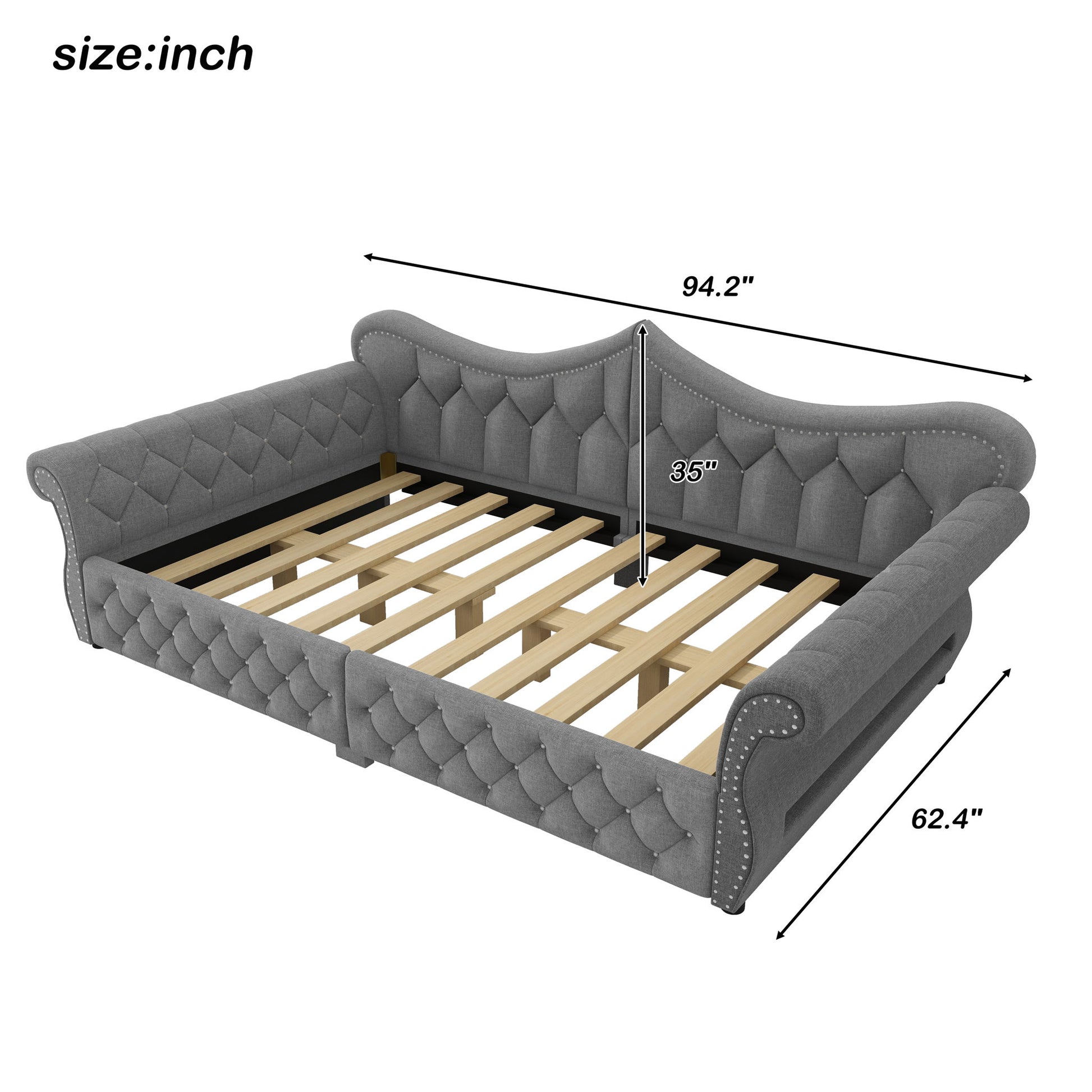 Upholstered Daybed With LED Lighting And Nailhead Trim