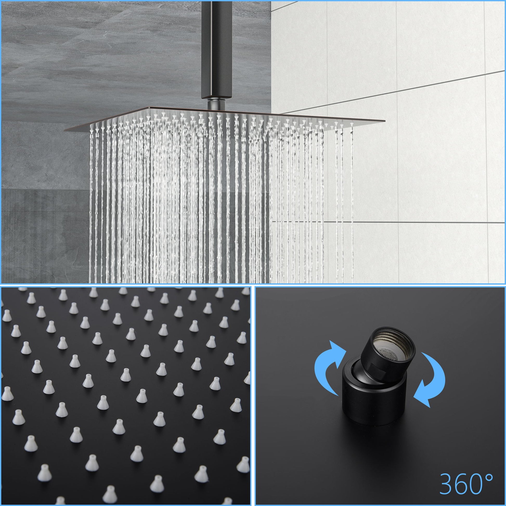 10" Square Rainfall Shower Head With Silicone Nozzle - Oil-Rubbed Bronze
