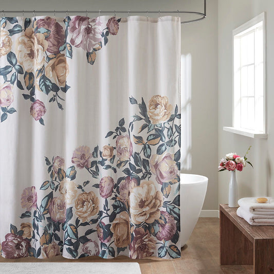 Charisma - Floral Printed Shower Curtain - Ivory