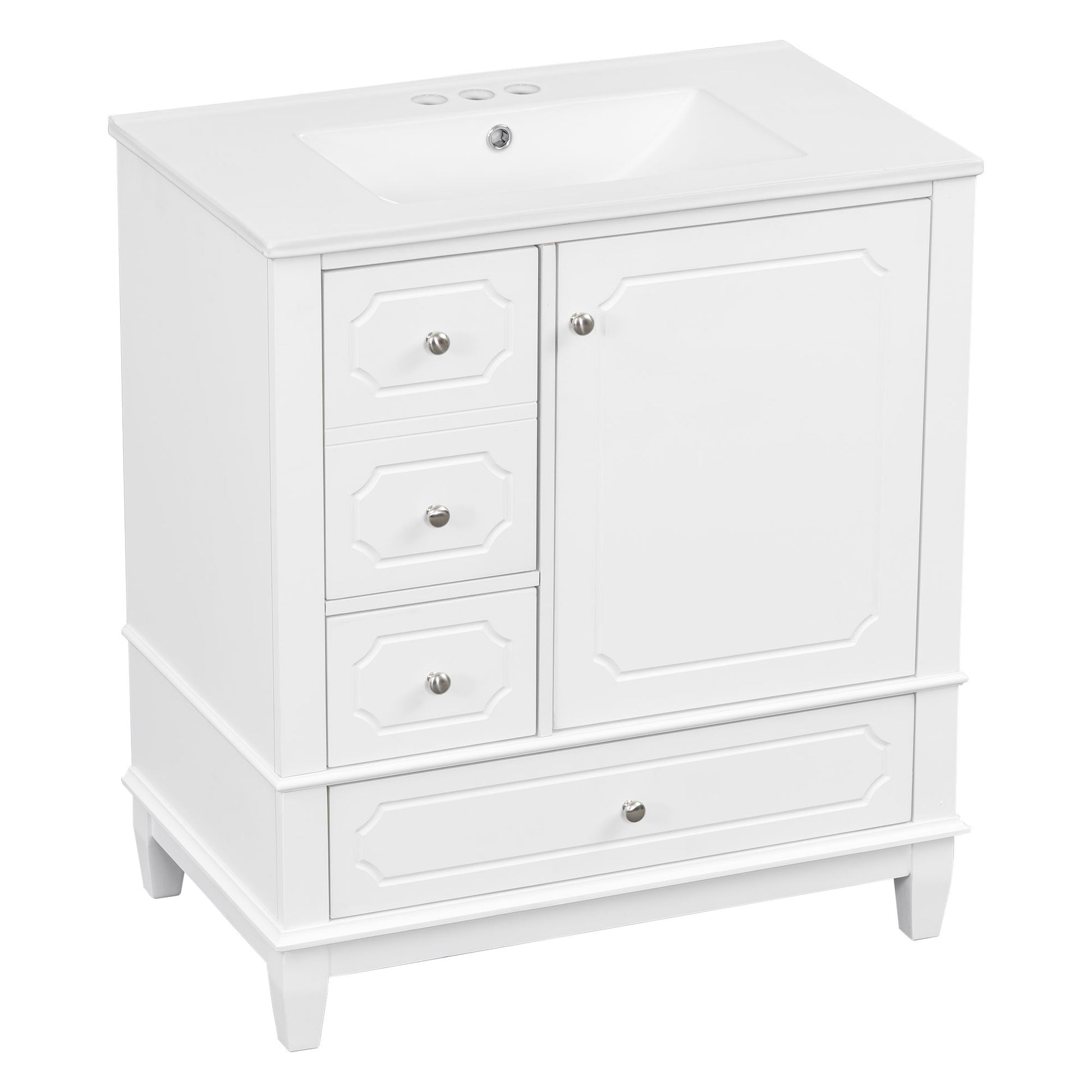 Bathroom Vanity With Sink, Freestanding Vanity Cabinet With Ceramic Basin, Soft Close Door, 3 Drawers