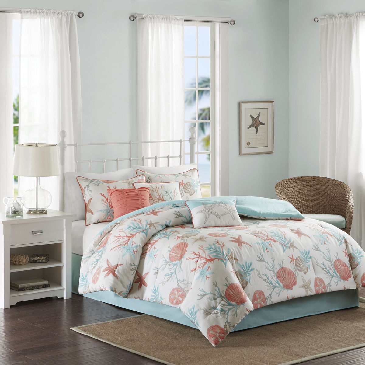 Pebble Beach - King 7 Piece Comforter Set - Coral