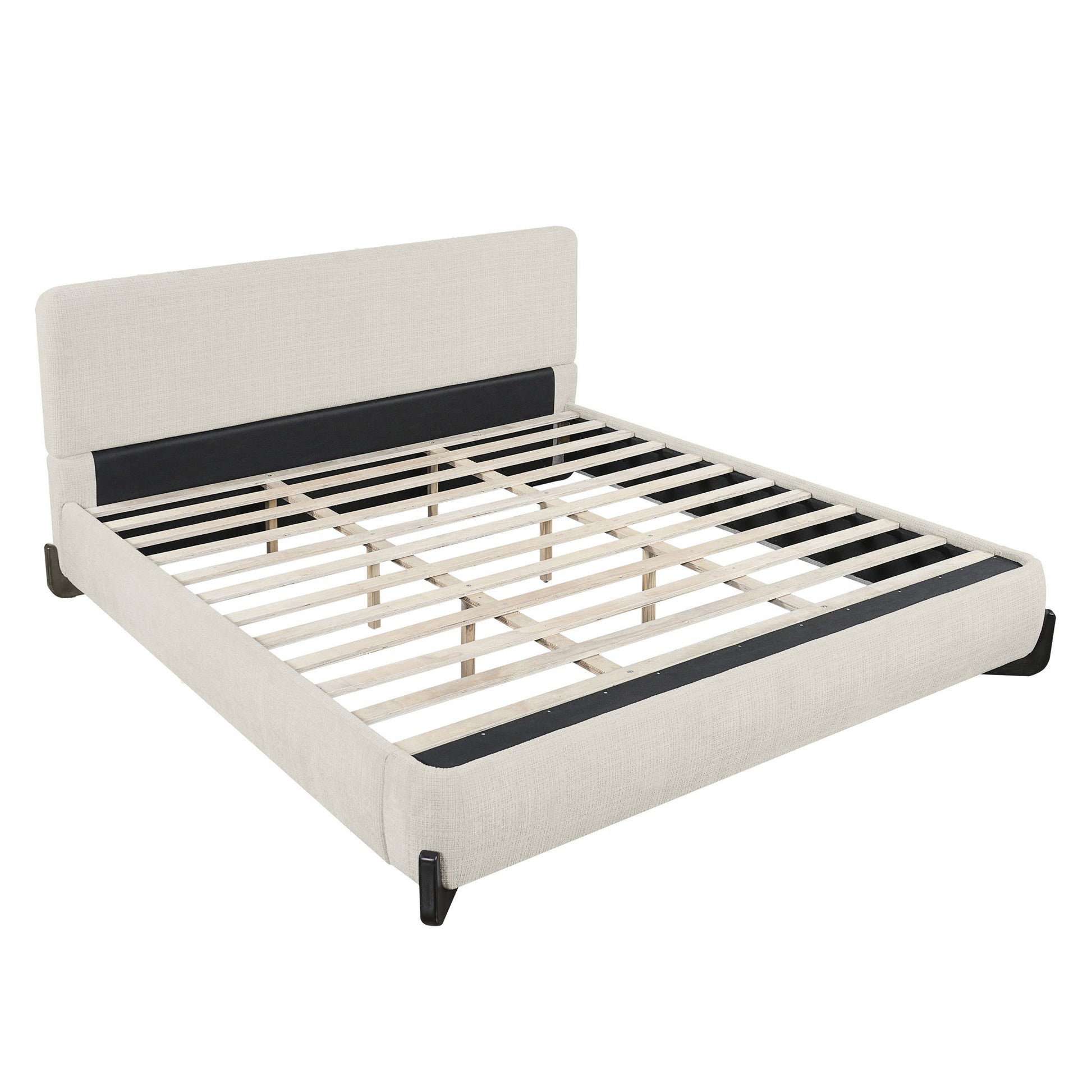 King Upholstered Bed With Slats Support - Beige