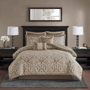 Odette - King 8 Piece Comforter Set - Tan