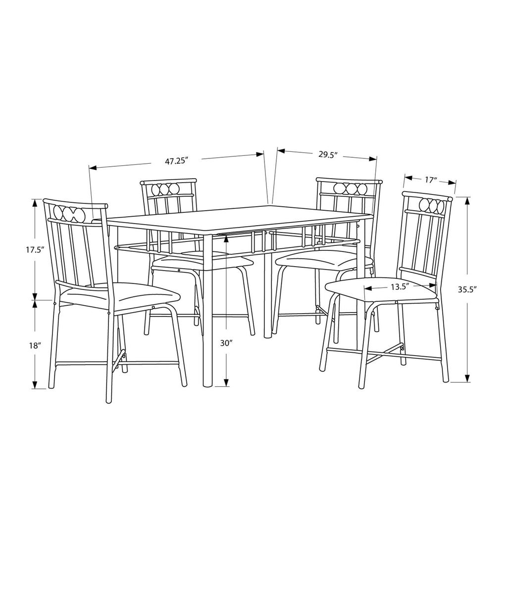 5 Pieces Dining Table Set, Small, Rectangular