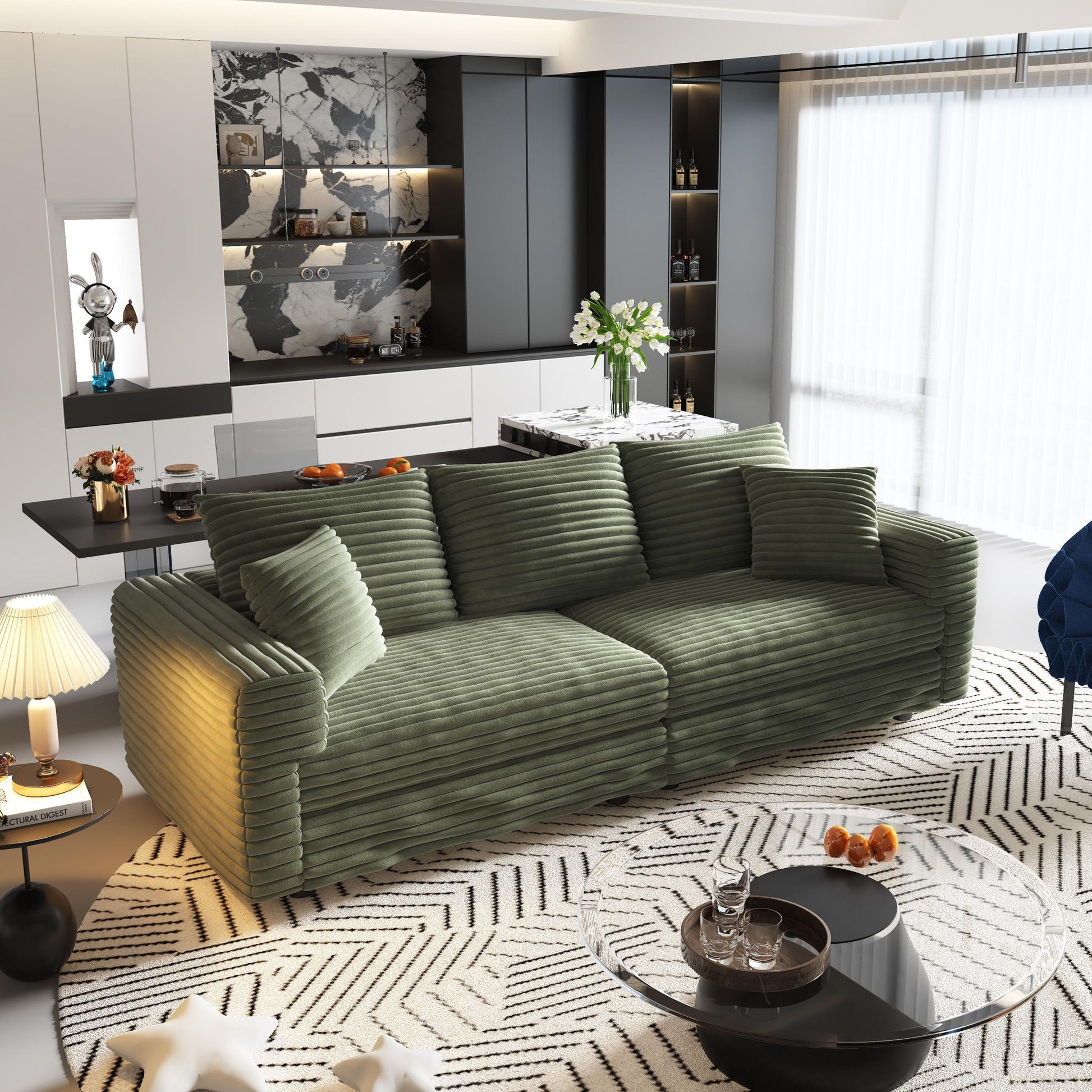 Plush Corduroy 4 Seat Sofa, Modern Comfy Upholstered Sofa Cloud Couch, Deep Seat Couches With Soft Pillows